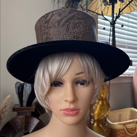 Vintage Rafield Steampunk Topper Hat Black Velvet Snakeskin Victorian Top Hat